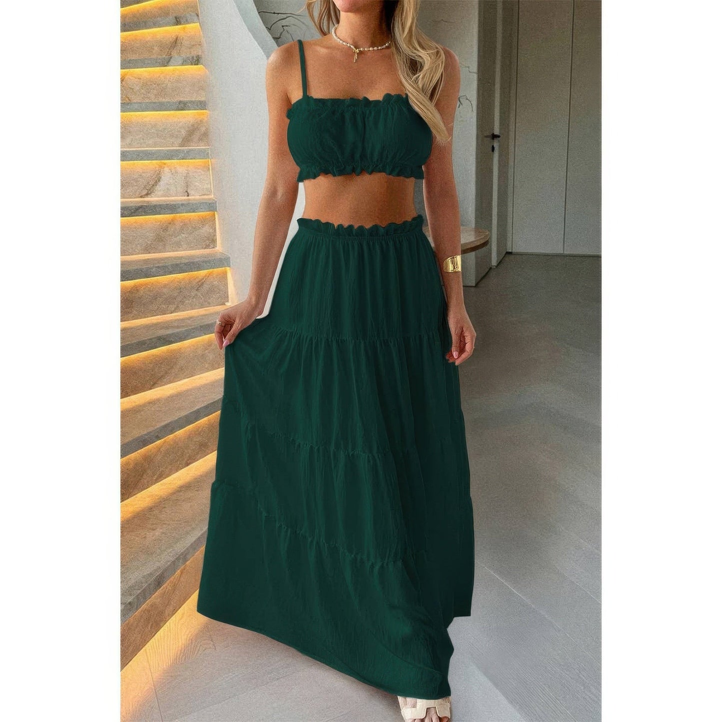 Two Pieces Sleeveless Tank Top And Maxi Skirt Set