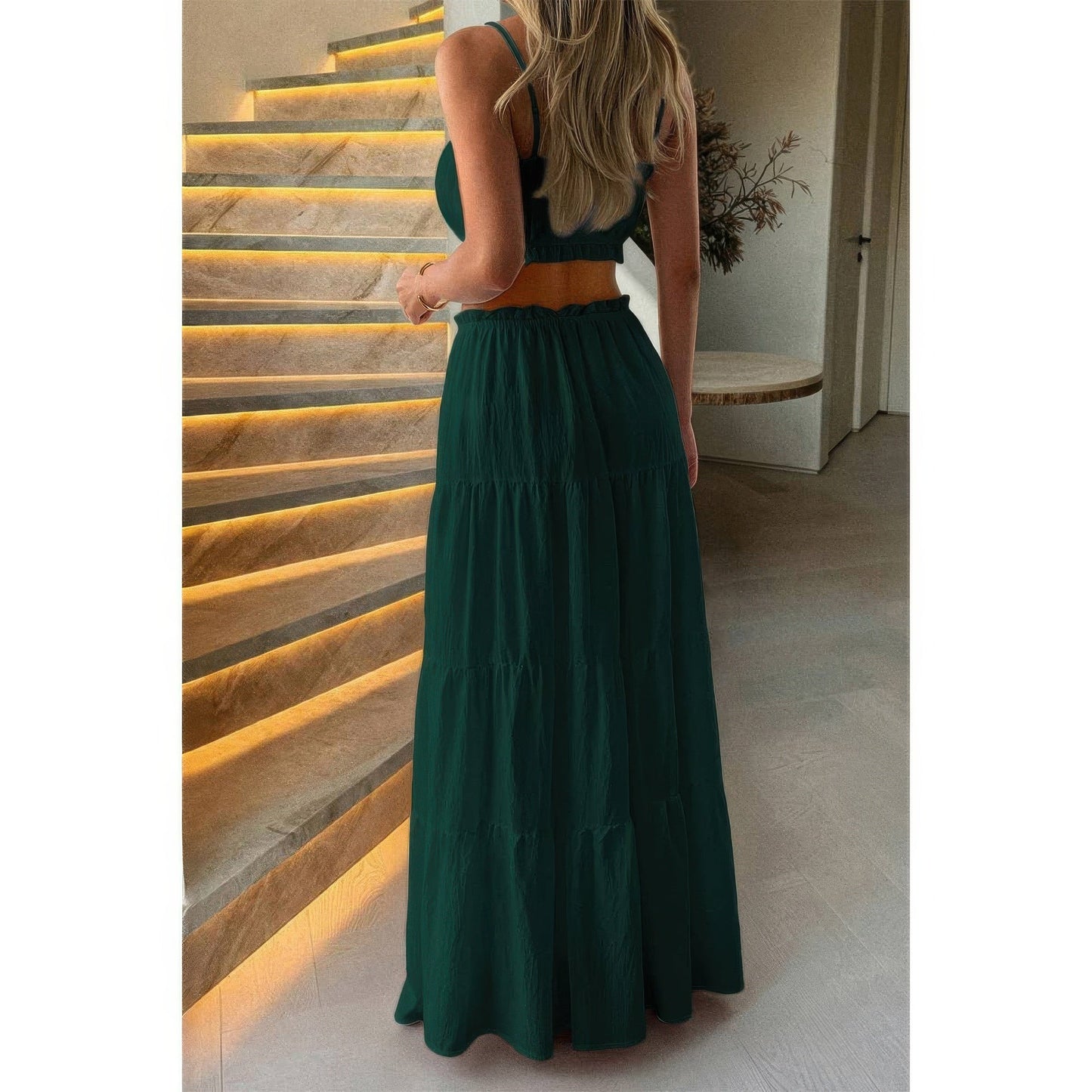 Two Pieces Sleeveless Tank Top And Maxi Skirt Set