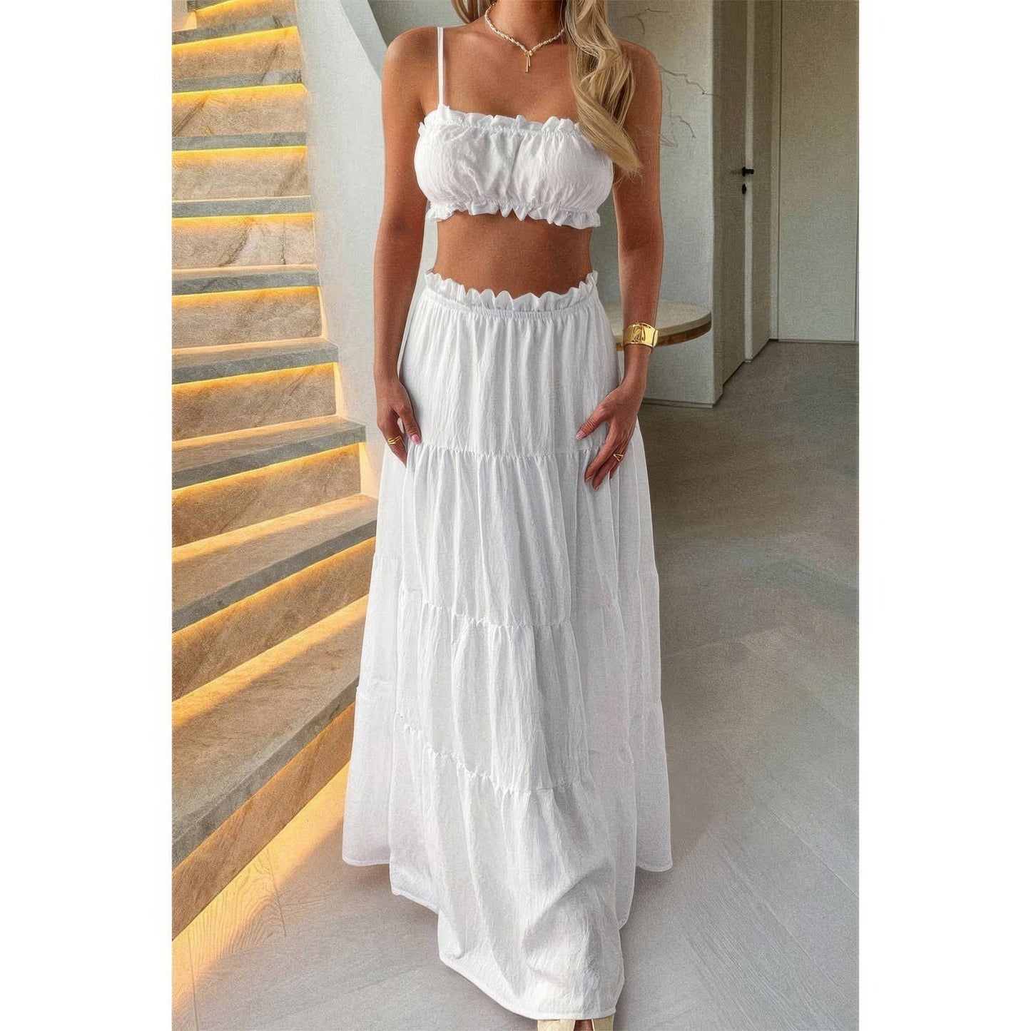 Two Pieces Sleeveless Tank Top And Maxi Skirt Set