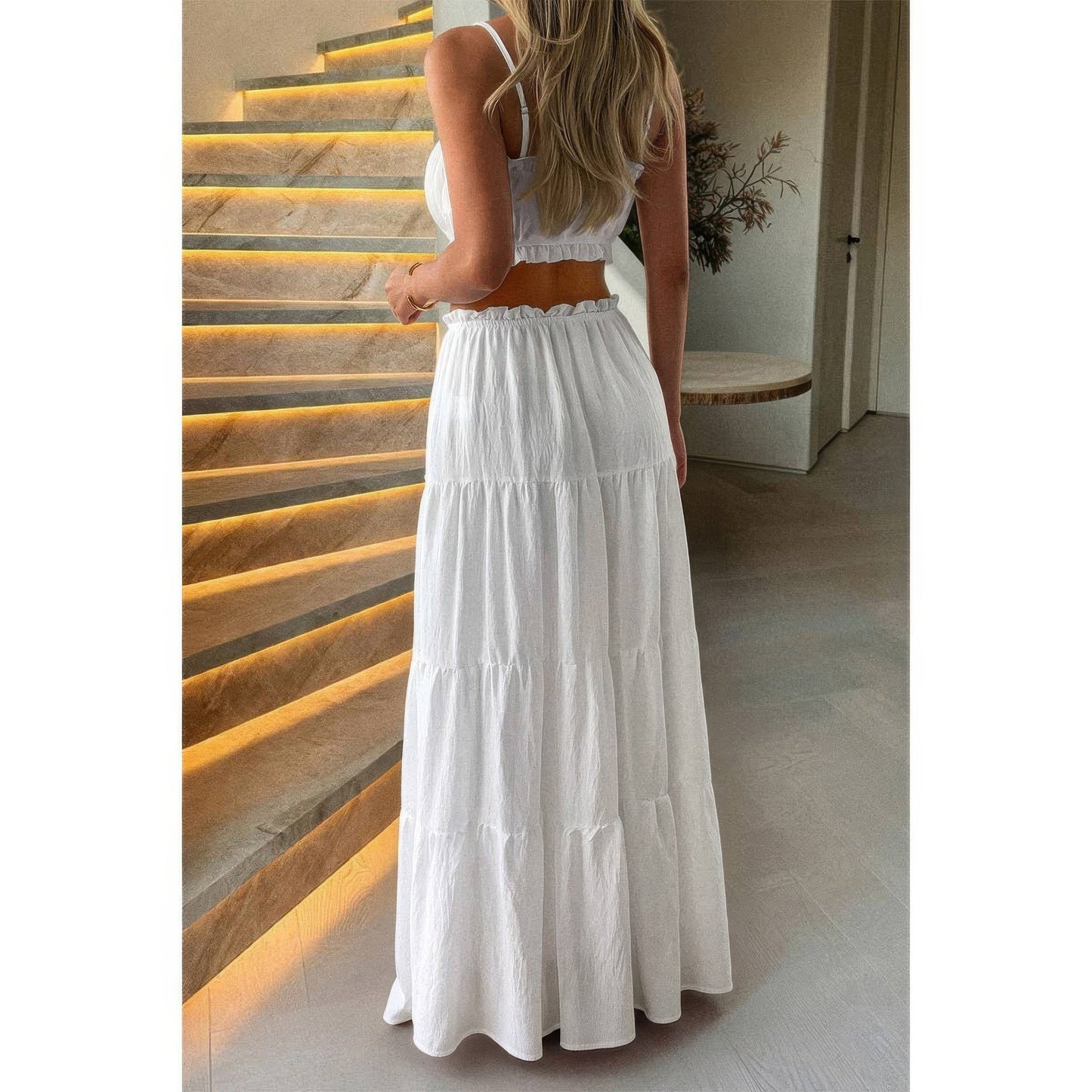 Two Pieces Sleeveless Tank Top And Maxi Skirt Set