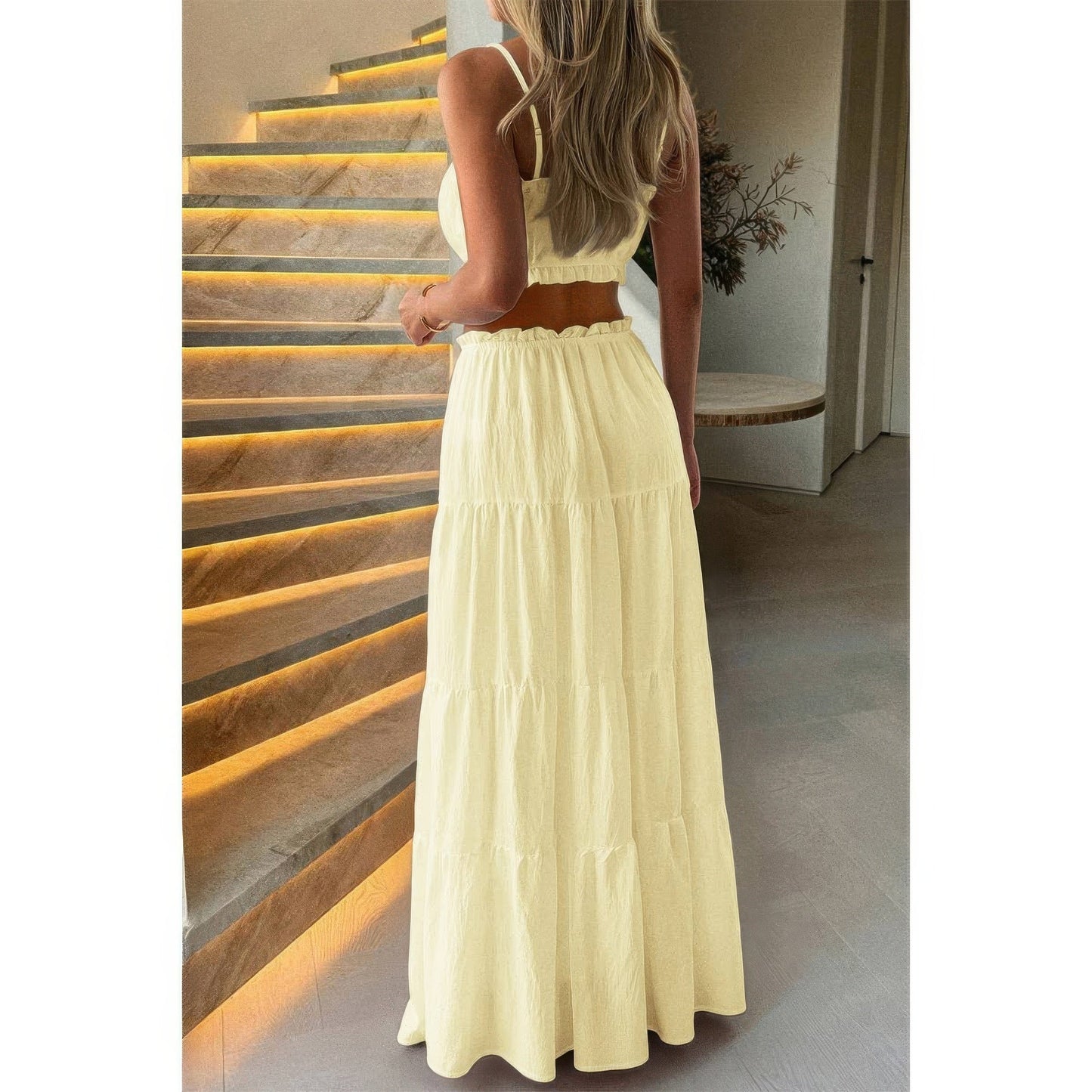 Two Pieces Sleeveless Tank Top And Maxi Skirt Set
