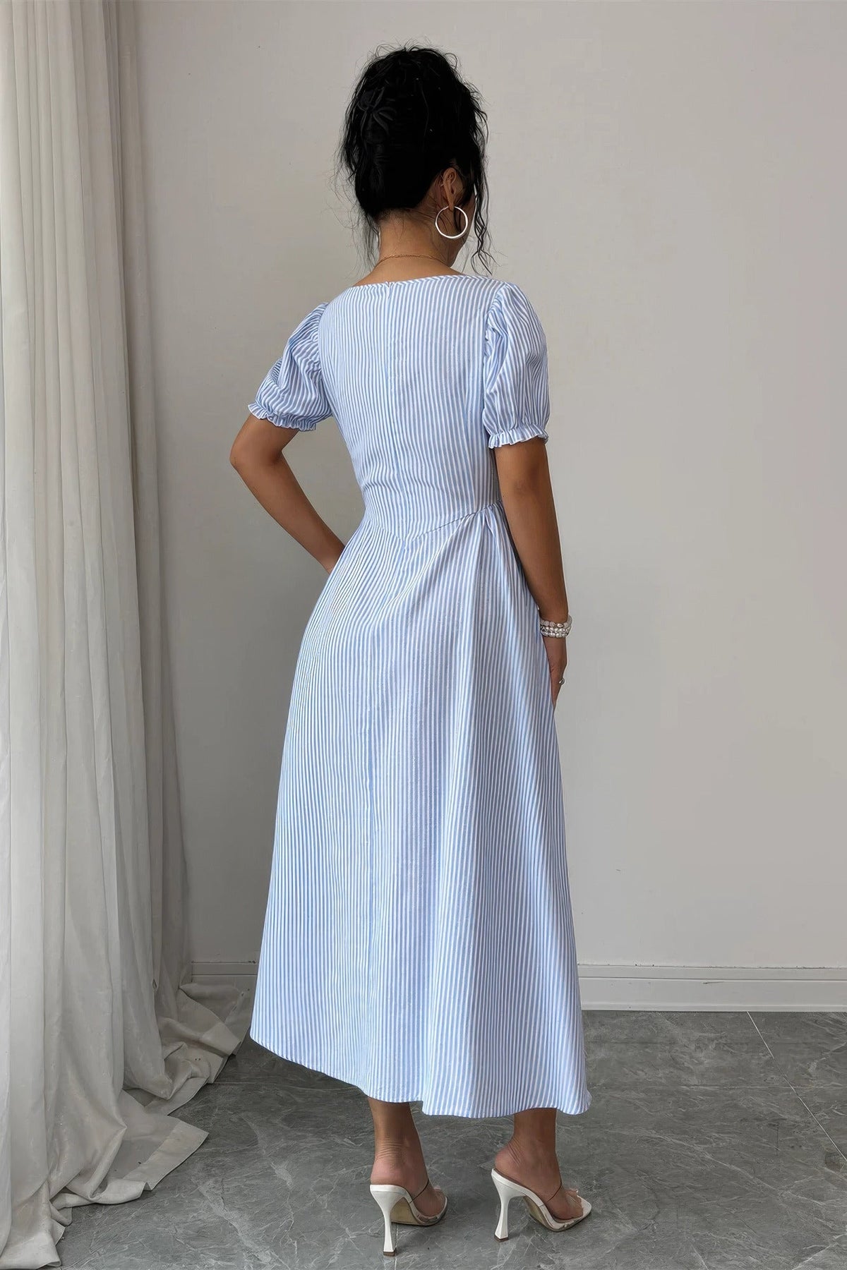 square neck dress flowy Puff Sleeve Backless Bow Tied Striped – Zulily gs d Elasticated