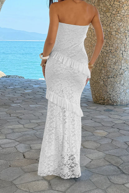 Solid Off Shoulder Bodycon Lace Maxi Dress