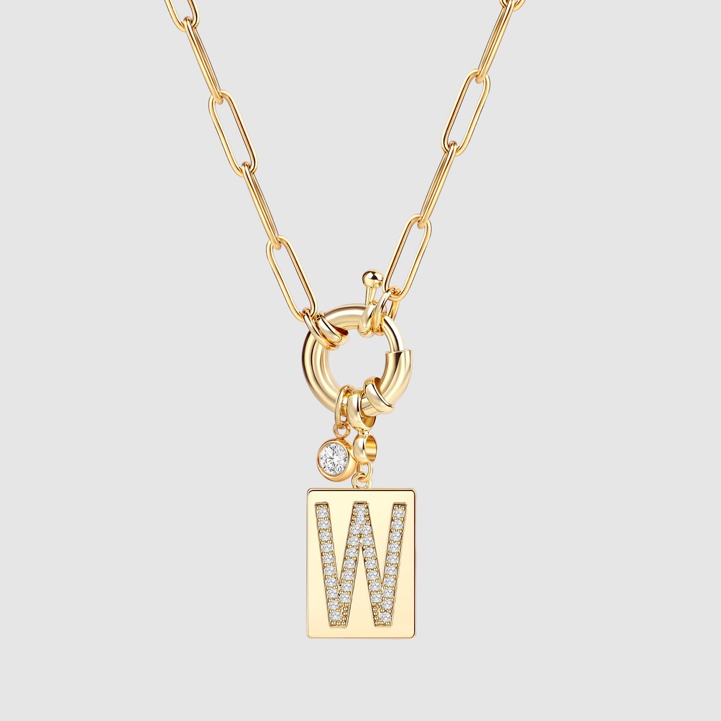 Mint & Lily Pave Initial Pendant Necklace with Paperclip Chain