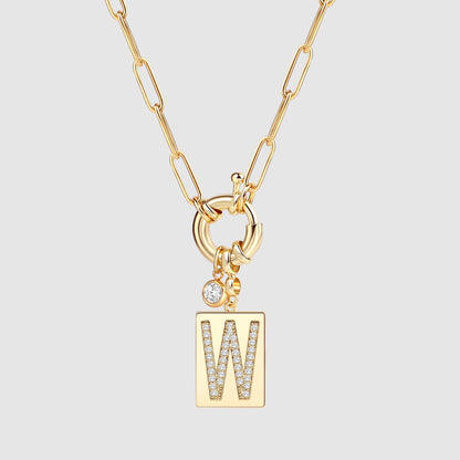 Mint & Lily Pave Initial Pendant Necklace with Paperclip Chain