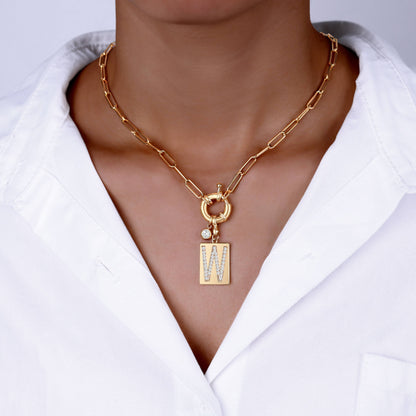 Mint & Lily Pave Initial Pendant Necklace with Paperclip Chain