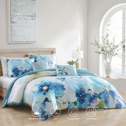 Bebejan Watercolor Blue 5 Piece Reversible Comforter Set