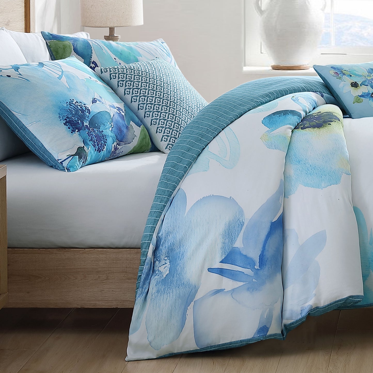 Bebejan Watercolor Blue 5 Piece Reversible Comforter Set