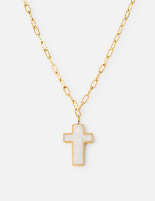 Elevated Faith White Enamel Cross Necklace