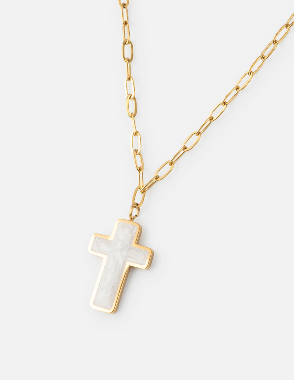 Elevated Faith White Enamel Cross Necklace