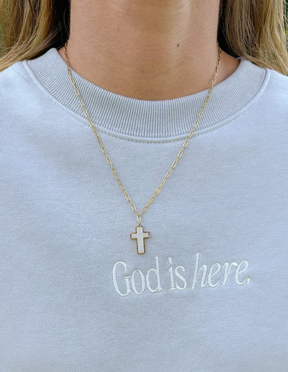 Elevated Faith White Enamel Cross Necklace