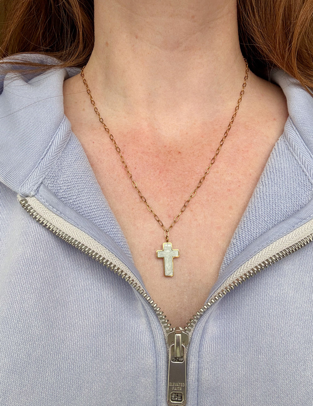 Elevated Faith White Enamel Cross Necklace