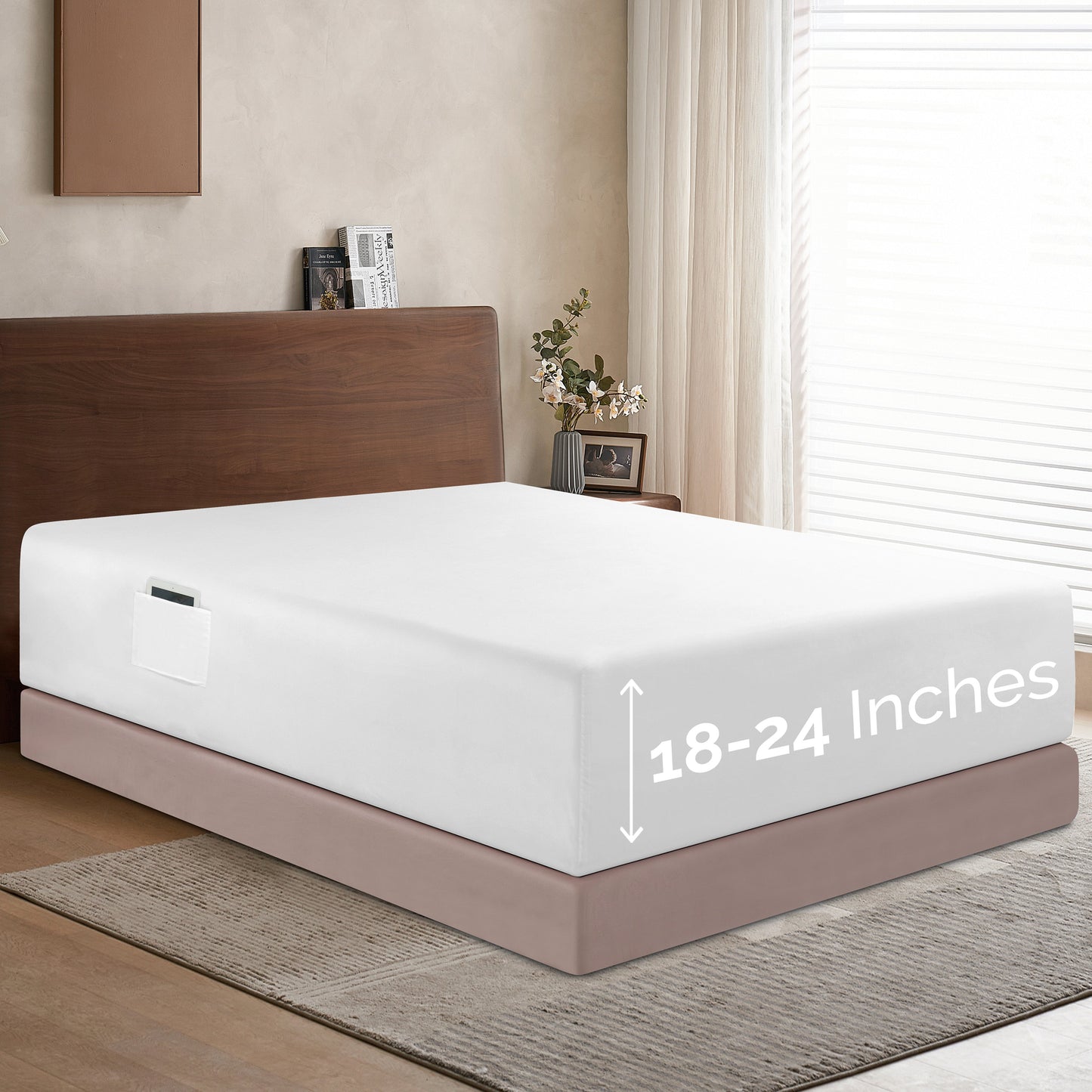 Mocassi Extra Deep Pocket 18"-24" Single Fitted Sheet for High Mattress, Bright Shades