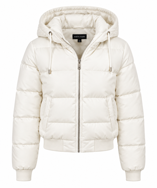 White Mark Women's Full Front Zip Hooded Bomber Puffer Jacket