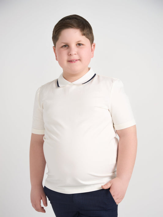 White With Navy Trim Collar Top