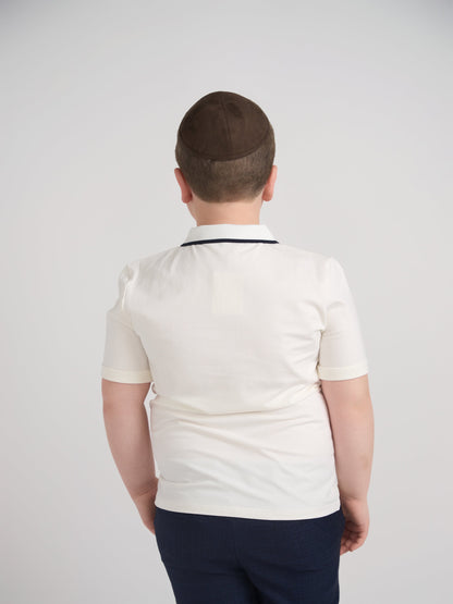 White With Navy Trim Collar Top