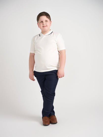 White With Navy Trim Collar Top