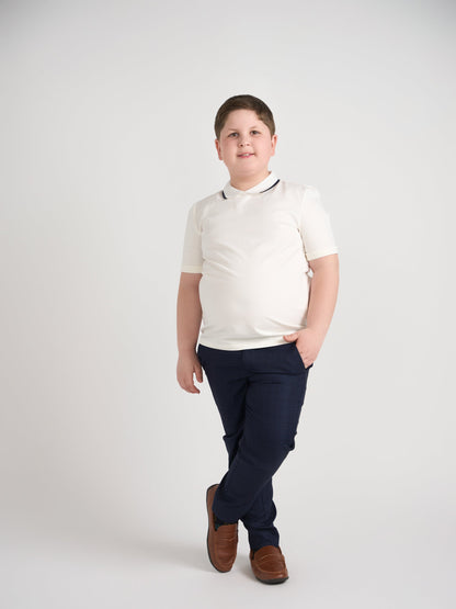 White With Navy Trim Collar Top