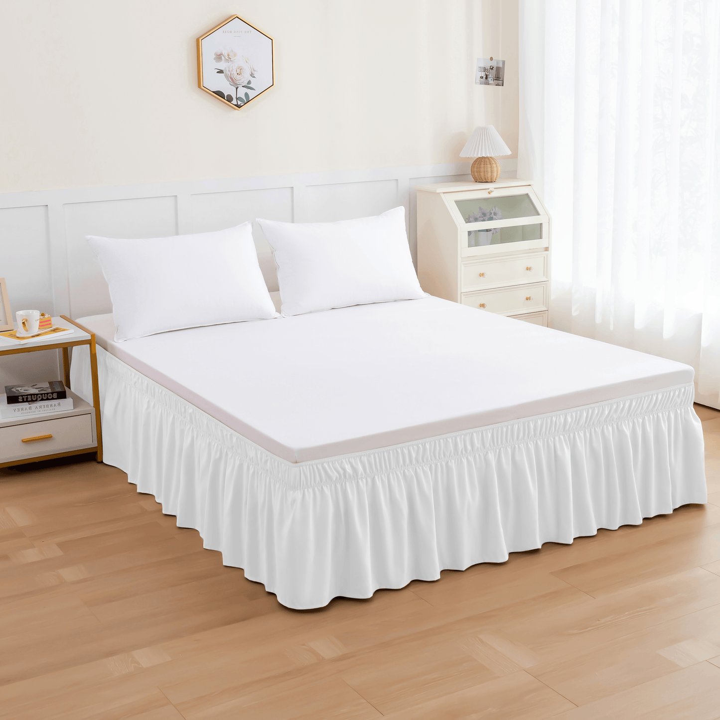 Elegant Comfort Ruffle Bed Skirt - Around Style Elastic Bed Wrap - 16 inch Drop