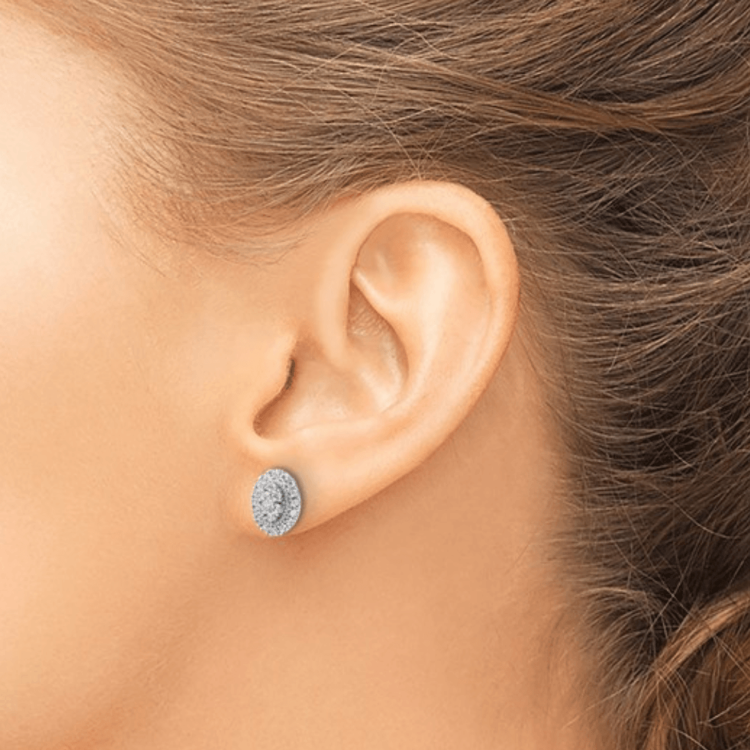 14K White Gold Lab Diamond Halo Stud Earrings