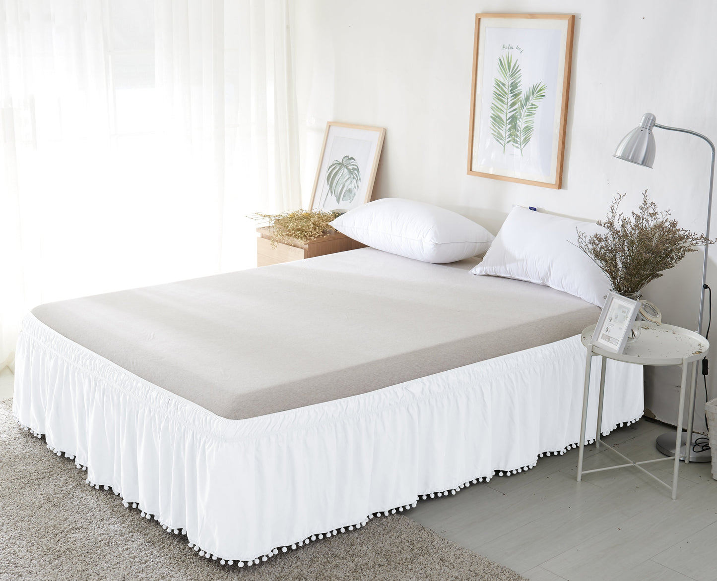 Mocassi Pom Pom 16 Inch Wrap Around Elastic Style 1-Piece Bed Skirt