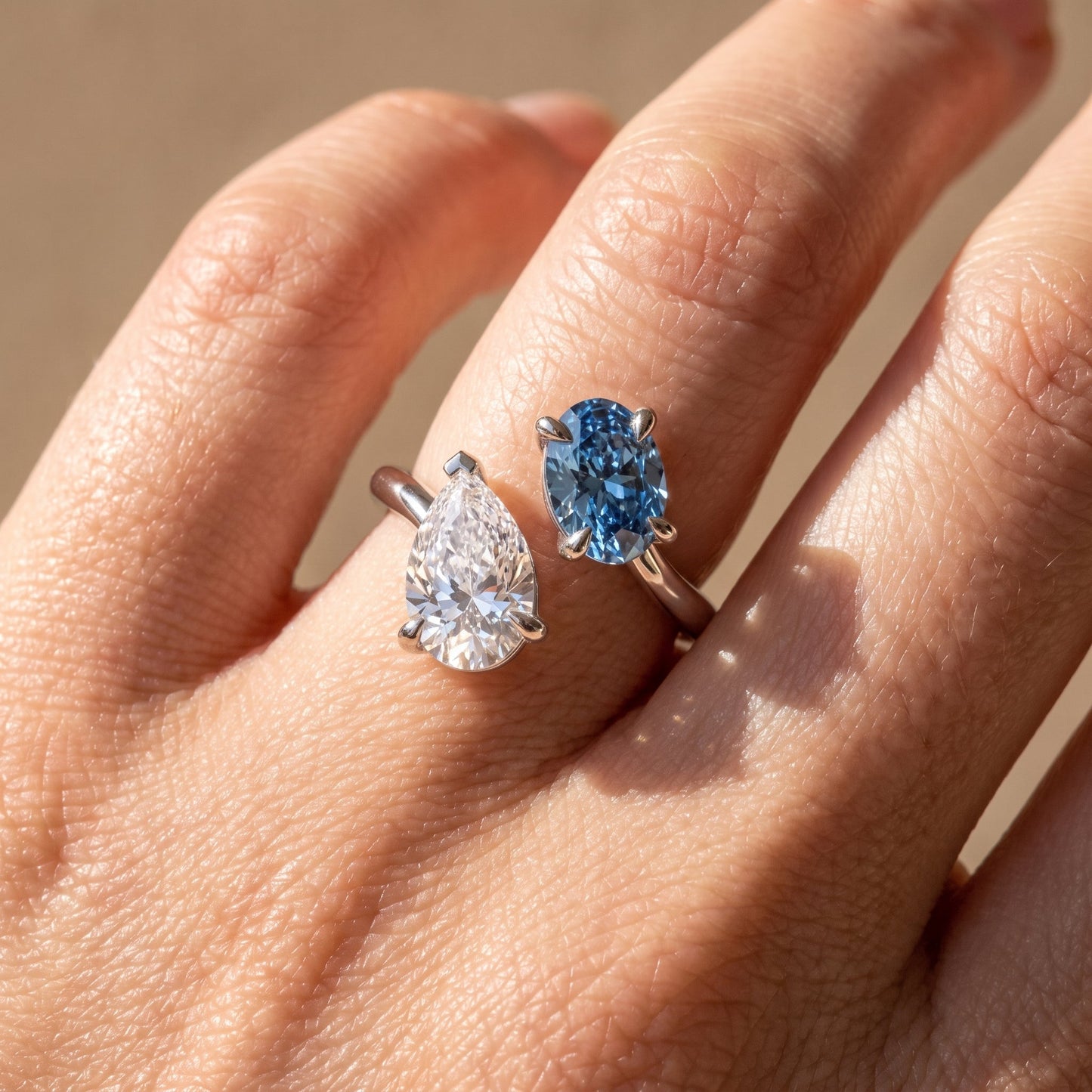 3Cttw Oval Shaped Lab Grown Diamond (F/VS) Toi et Moi Fashion Engagement Bypass Ring 14K Gold