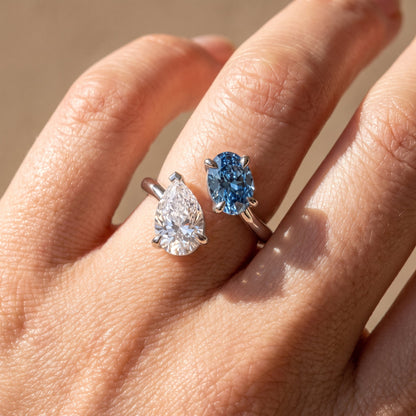 3Cttw Oval Shaped Lab Grown Diamond (F/VS) Toi et Moi Fashion Engagement Bypass Ring 14K Gold