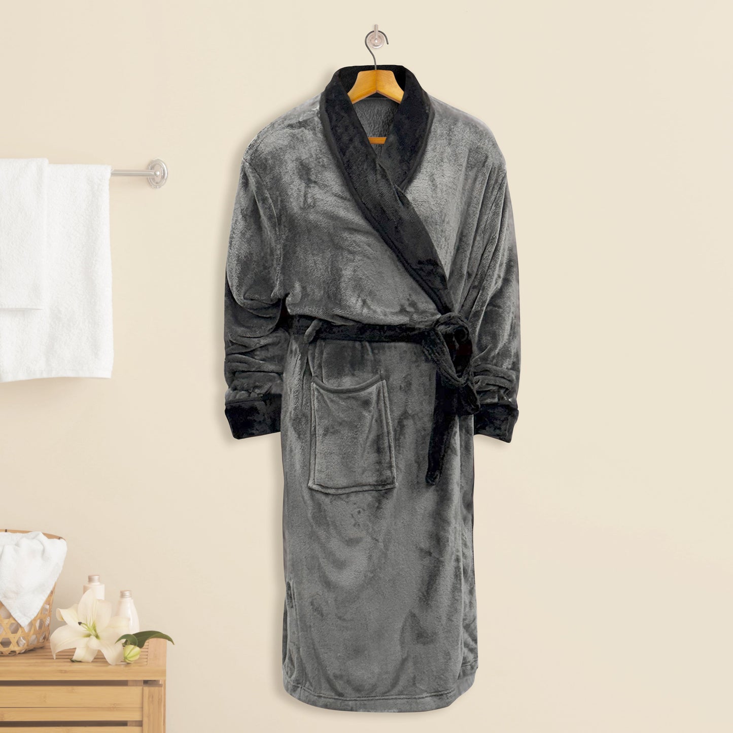 Elegant Comfort Women Shawl Collar Velvet Fleece Long Bathrobe
