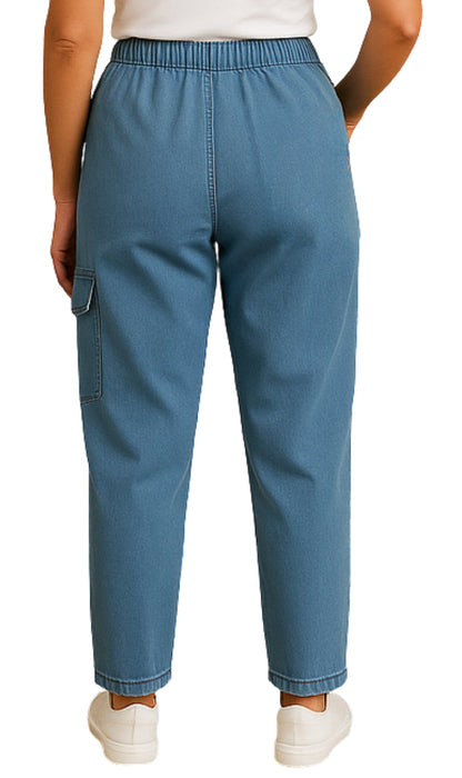 Women's Elastic Stretch Waist Casual Denim Pull-on Cargo Pants