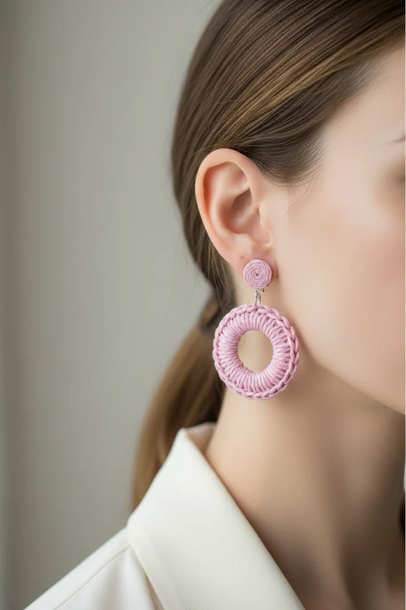 Women’s Handmade Hoop Earrings – Minimal Pink Circle Design
