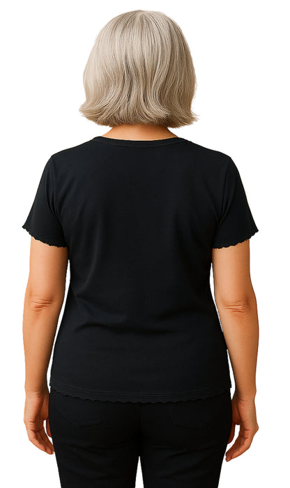 Women's V-neck Short Sleeve Tshirt with A Three Button Placket