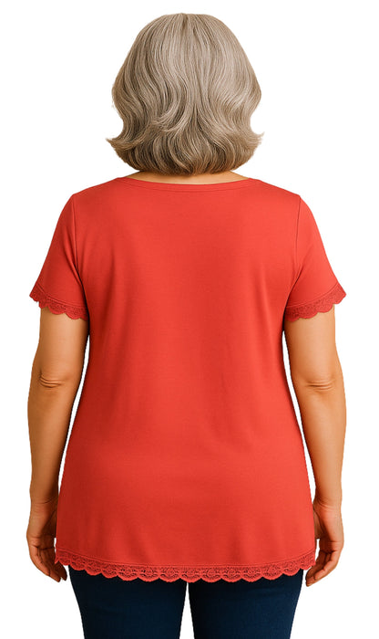 Women's V-neck Short Sleeve Tshirt with A Three Button Placket