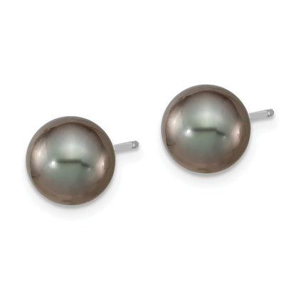 14k White Gold Black Tahitian Pearl Ball Stud Earrings