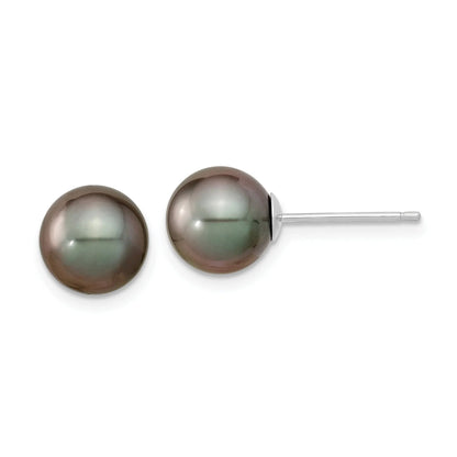 14k White Gold Black Tahitian Pearl Ball Stud Earrings