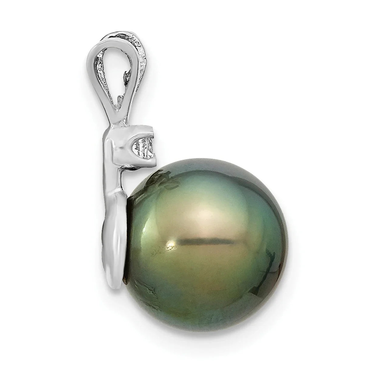 14k Gold Round Black Tahitian Pearl Diamond Pendant