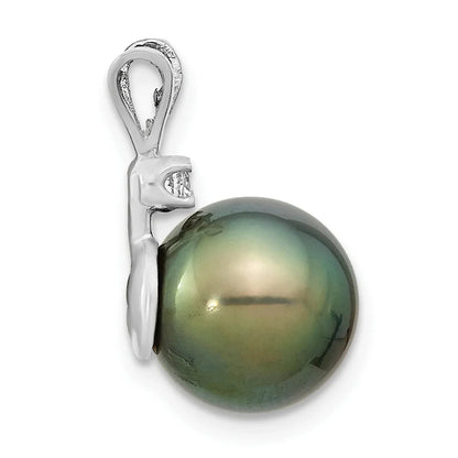 14k Gold Round Black Tahitian Pearl Diamond Pendant