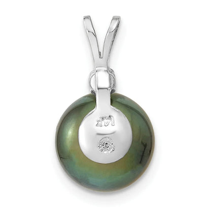 14k Gold Round Black Tahitian Pearl Diamond Pendant