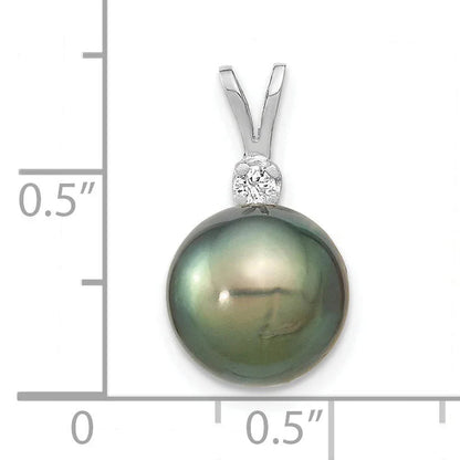 14k Gold Round Black Tahitian Pearl Diamond Pendant