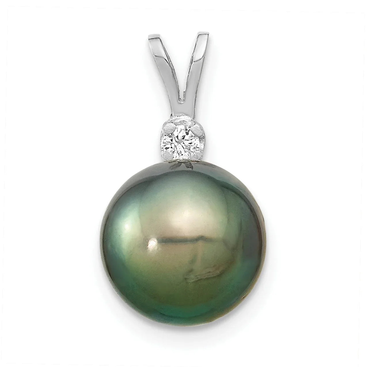 14k Gold Round Black Tahitian Pearl Diamond Pendant