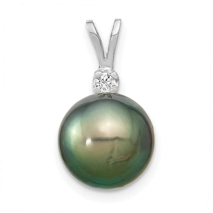 14k Gold Round Black Tahitian Pearl Diamond Pendant