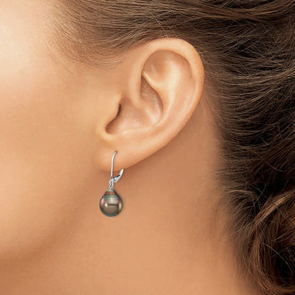 14K Gold Black Tahitian Pearl Drop Earrings