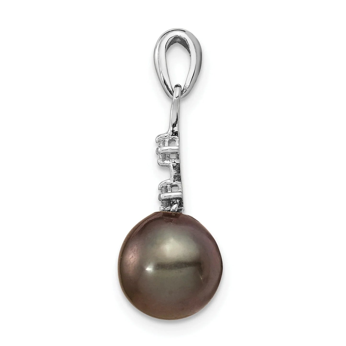14k White Gold Black Pearl Tahitian Diamond Pendant