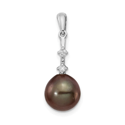 14k White Gold Black Pearl Tahitian Diamond Pendant