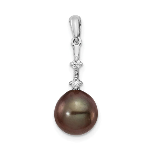 14k White Gold Black Pearl Tahitian Diamond Pendant