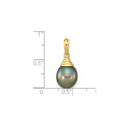 14k Gold Black Teardrop Tahitian Pearl Pendant