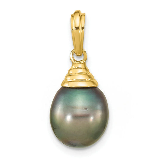 14k Gold Black Teardrop Tahitian Pearl Pendant
