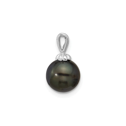 14k White Gold Round Black Tahitian Pearl Pendant