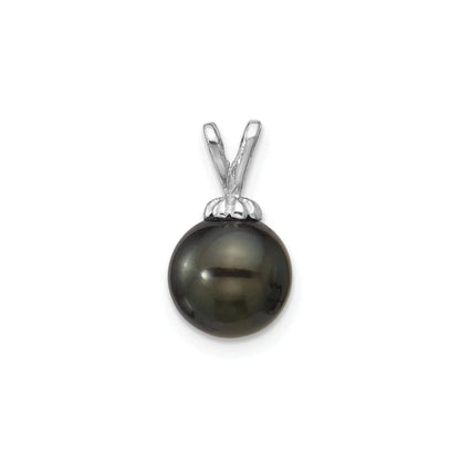 14k White Gold Round Black Tahitian Pearl Pendant