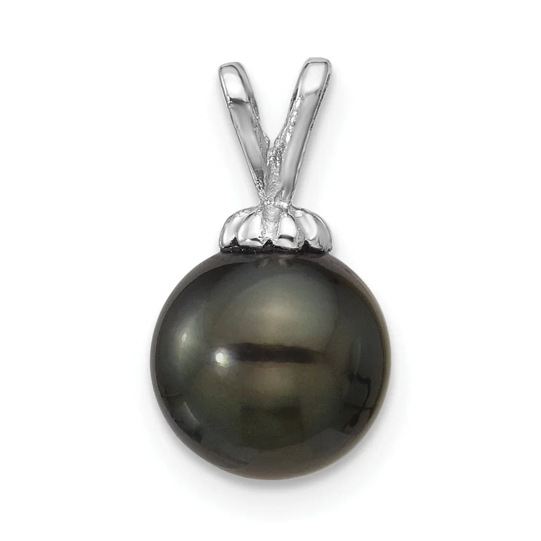 14k White Gold Round Black Tahitian Pearl Pendant