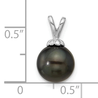 14k White Gold Round Black Tahitian Pearl Pendant